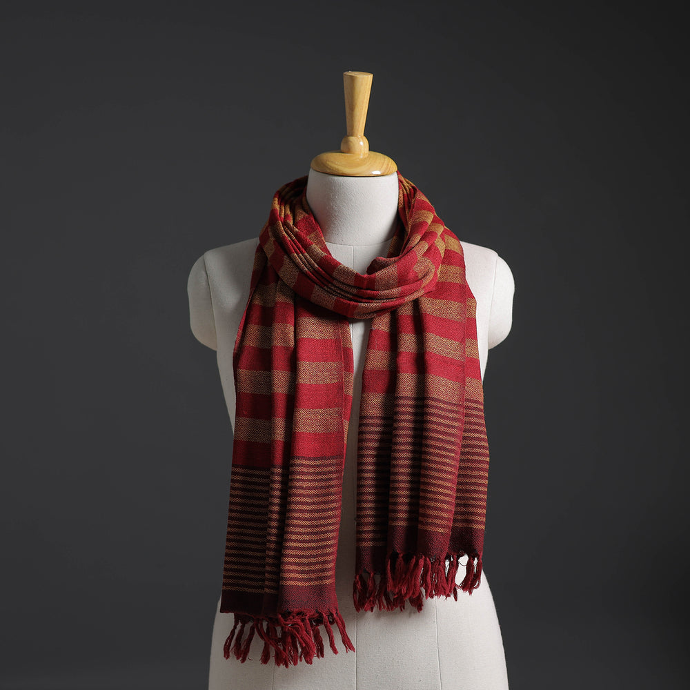 Red - Kumaun Handwoven Pure Merino Wool Stole 168