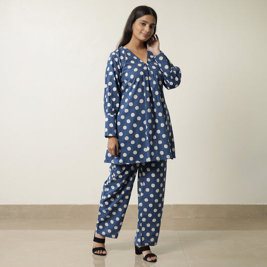 Indigo Hand Block Printed Cotton Co-Ord Set 09 by ITOKRI CASUALS