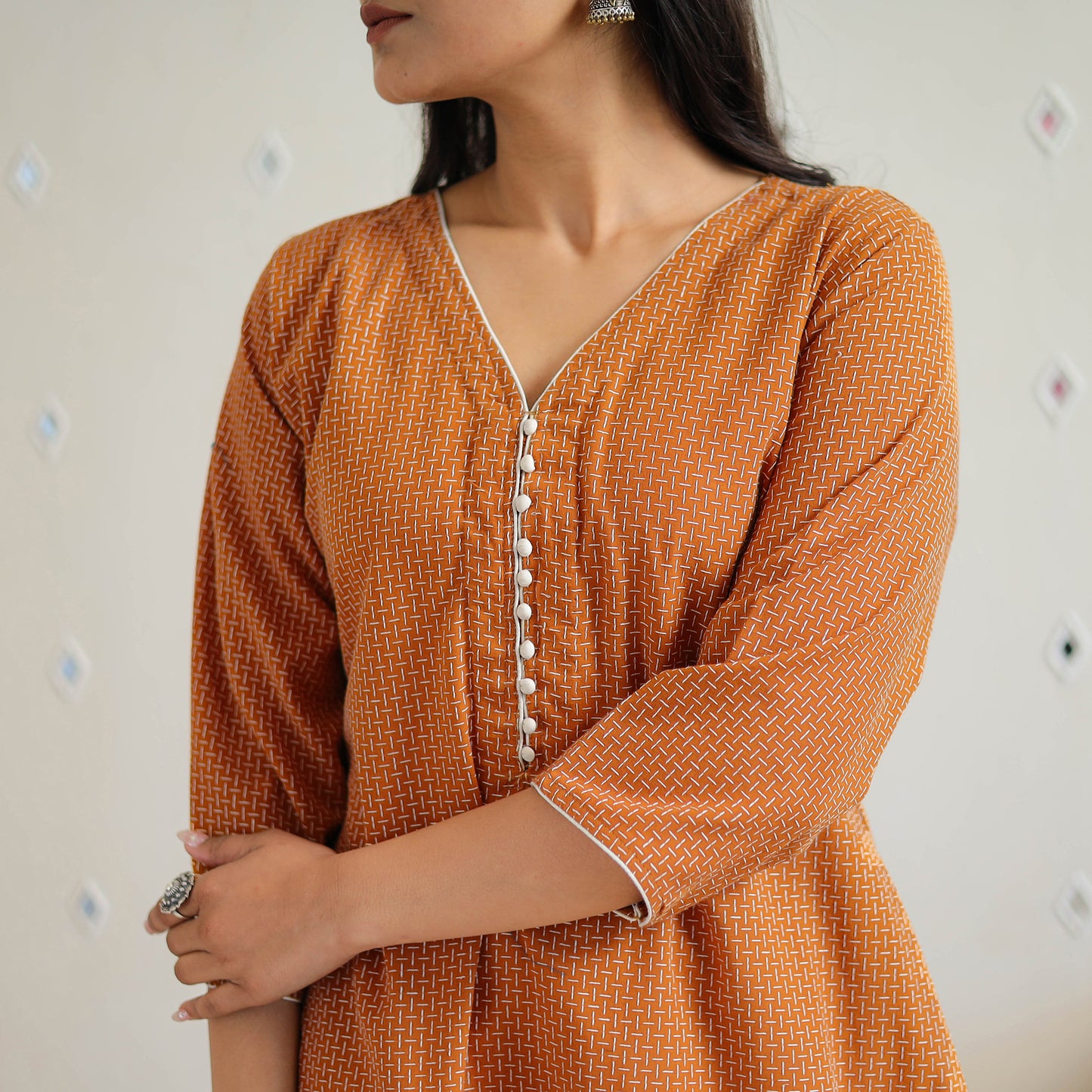 Brown - Pure Cotton A-Line Jacquard Kurta 10