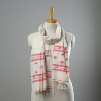 White - Burdwan Jamdani Cotton Handloom Stole with Tassels 30