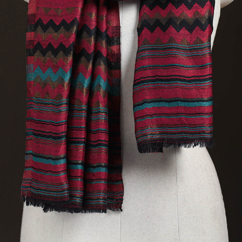 Zig Zag Zari Weave Fine Wool Stole for Women 93