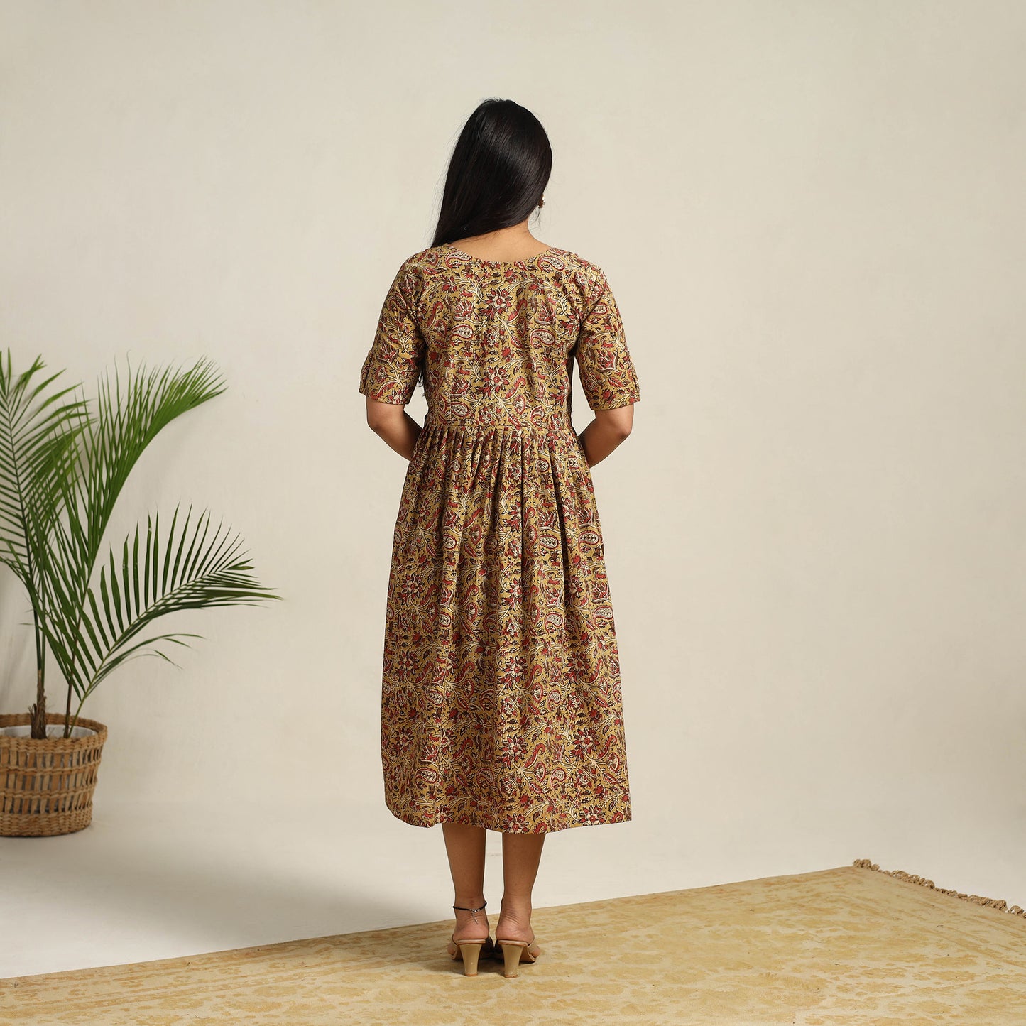 Pedana Block Print Cotton Flared Kalamkari Dress 06