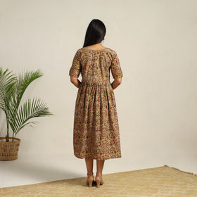 Buy Green Pedana Block Print Cotton Flared Kalamkari Dress