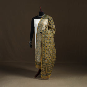 Yellow - Ajrakh Vanaspati Hand Block Print Natural Dyed Kota Doria Cotton Dupatta 10
