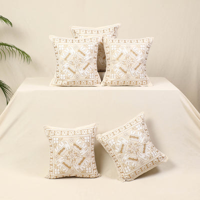 Beige - kutch aari hand embroidery cushion cover (set of 5)