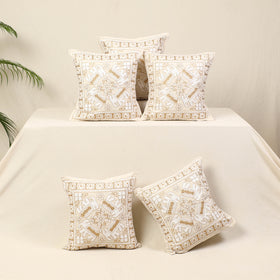Beige - kutch aari hand embroidery cushion cover (set of 5)