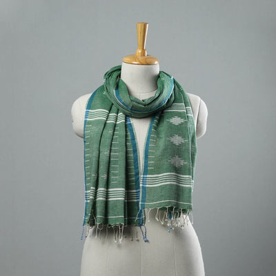 Green - Burdwan Jamdani Cotton Handloom Stole with Tassels 24