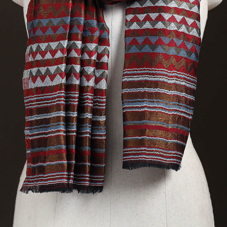 Zig Zag Zari Weave Fine Wool Stole for Women 94