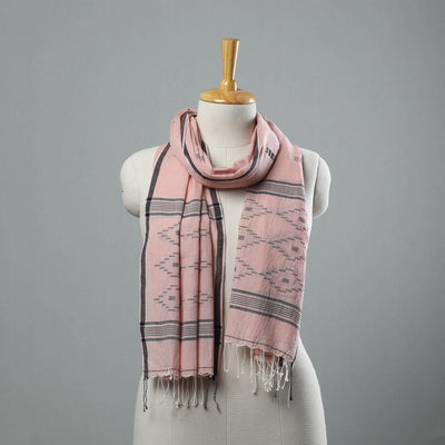 Pink - Burdwan Jamdani Cotton Handloom Stole with Tassels 23