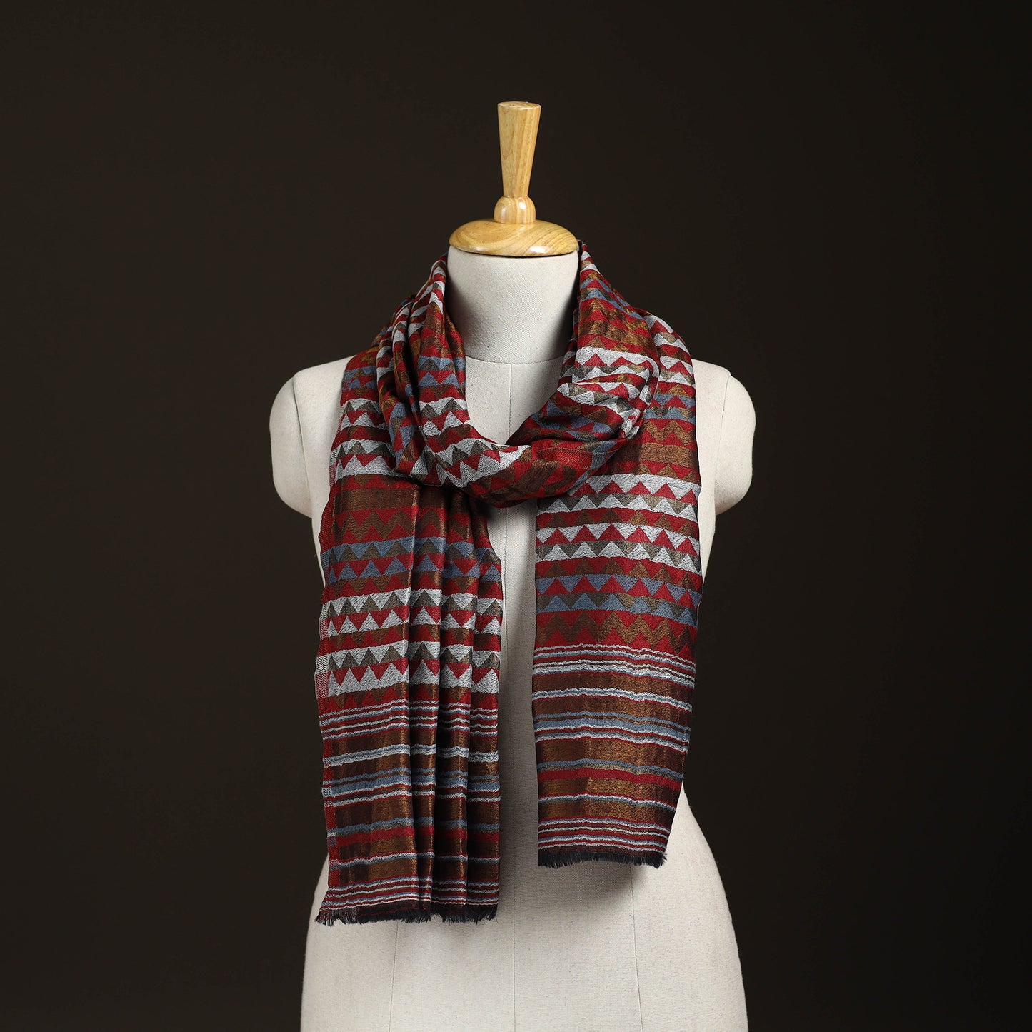 Zig Zag Zari Weave Fine Wool Stole for Women 94
