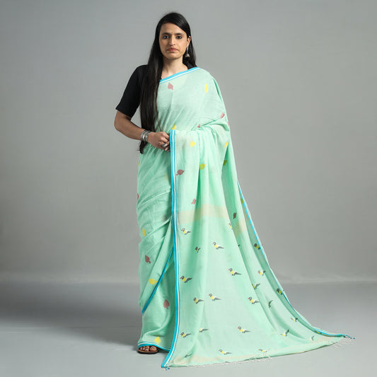 Green - Phulia Bengal Jamdani Handloom Cotton Saree