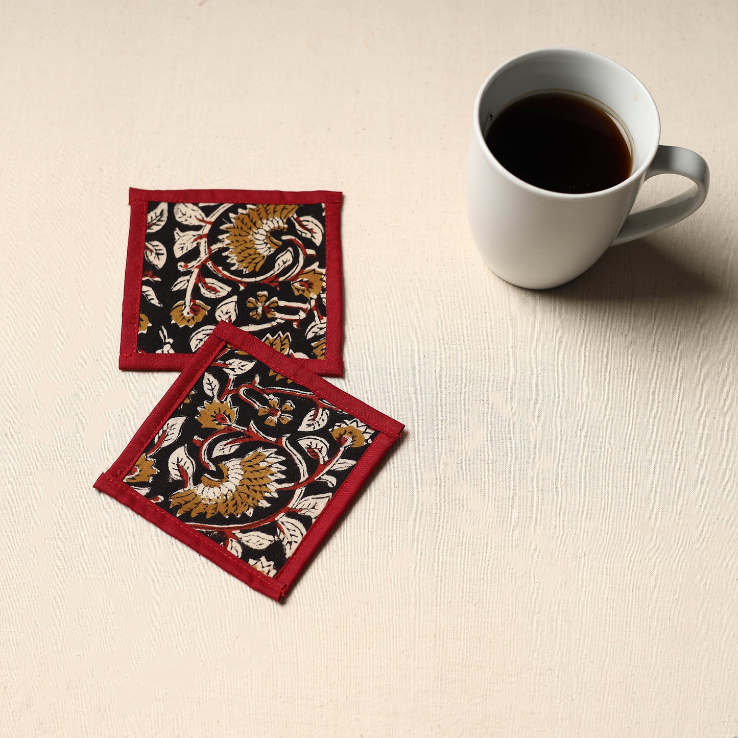 Black Handmade Cotton Coasters (Set of 2)