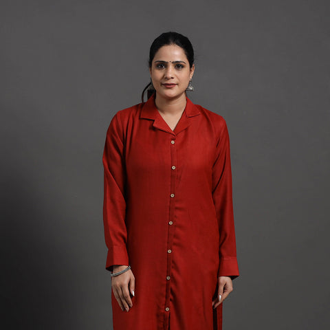 Red - Gauhar Plain Merino Woolen Kurta