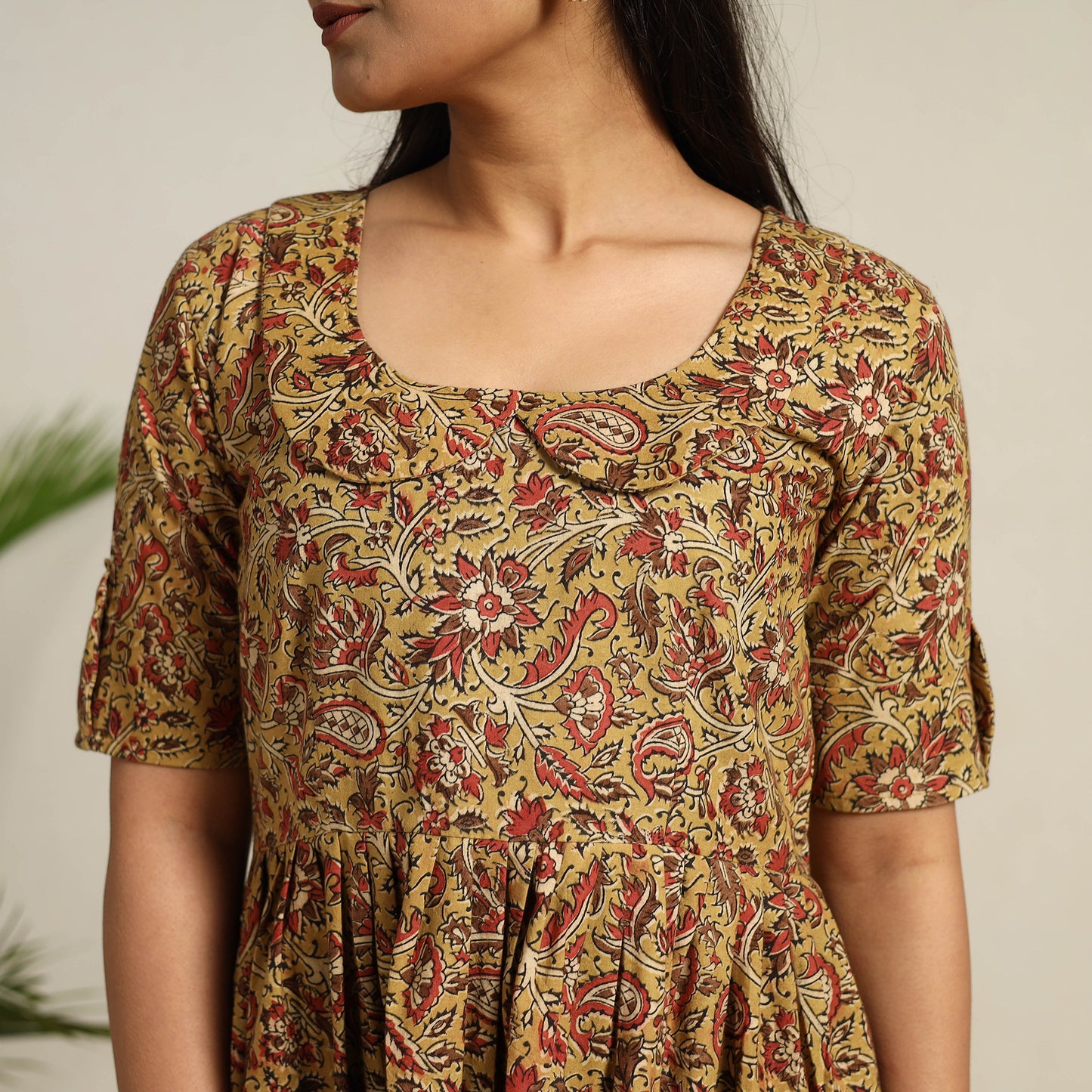 Pedana Block Print Cotton Flared Kalamkari Dress 06