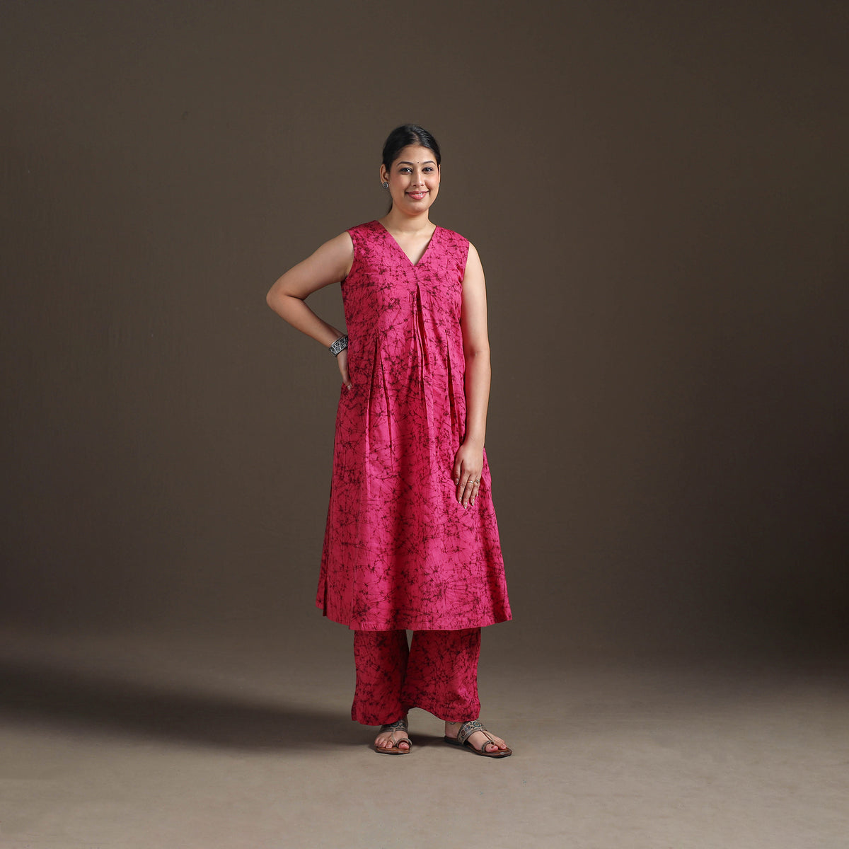 Hand Batik Print Cotton Straight Kurta with Palazzo Set for women 12