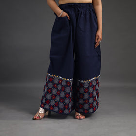 Navy blue - kantha hand embroidery palazzo in cotton 05
