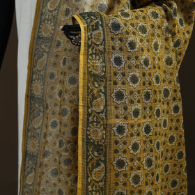 Yellow - Ajrakh Vanaspati Hand Block Print Natural Dyed Kota Doria Cotton Dupatta 10