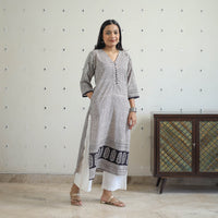 Grey - Block Print Cotton Straight Bagh Kurta 15