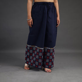 Navy blue - kantha hand embroidery palazzo in cotton 05