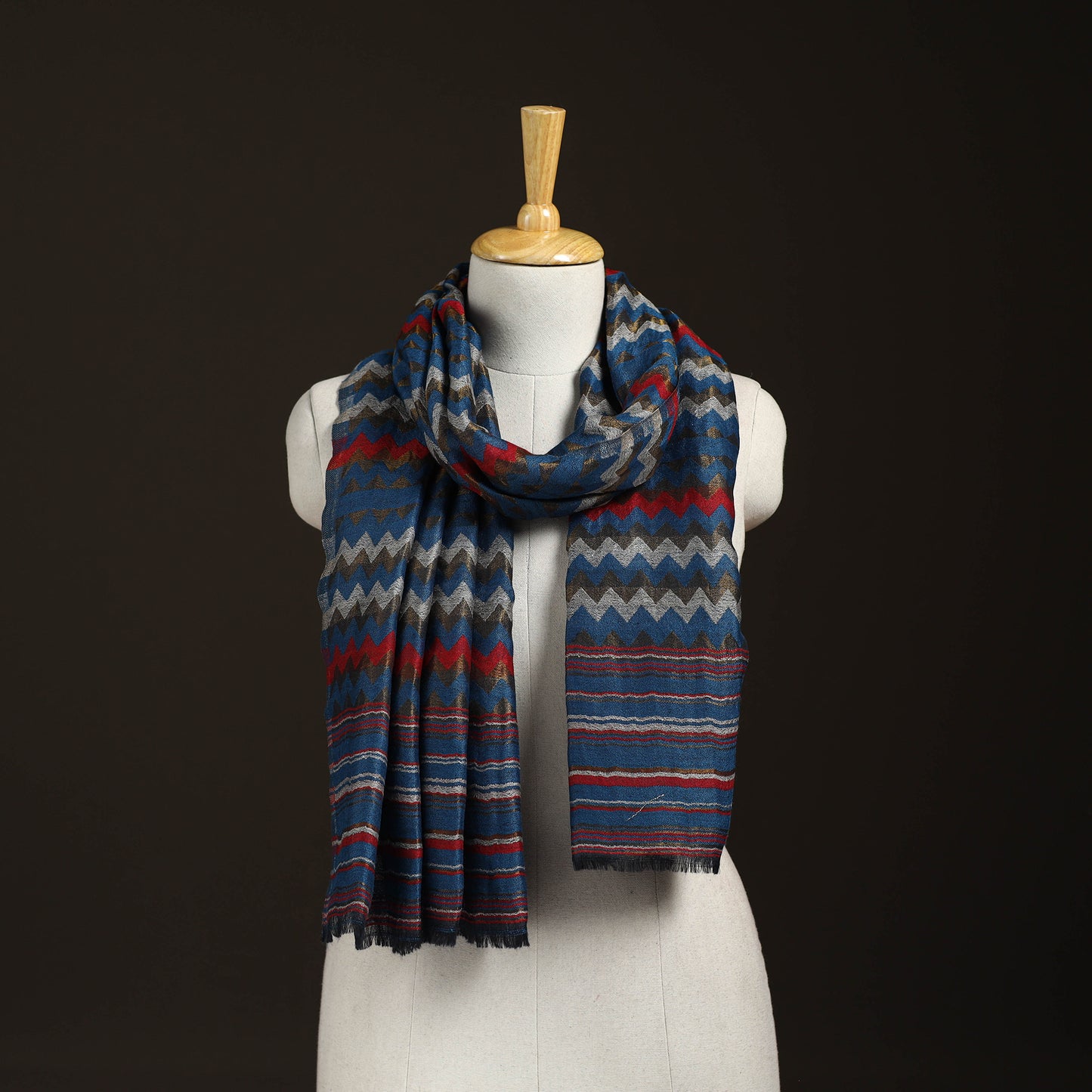Zig Zag Zari Weave Fine Wool Stole for Women 95