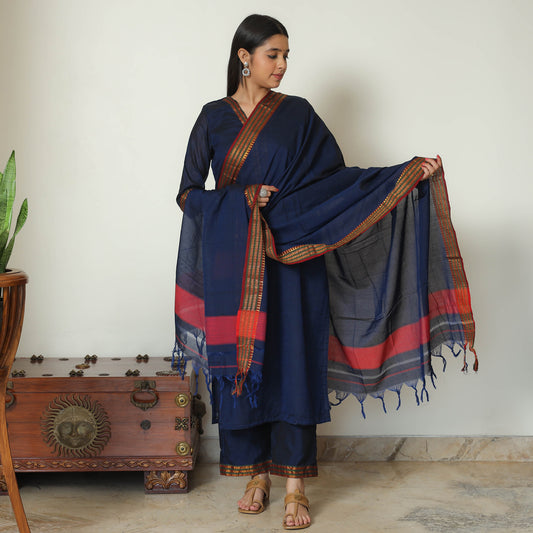 Blue - Dharwad Cotton Kurta with Palazzo & Dupatta Set 11