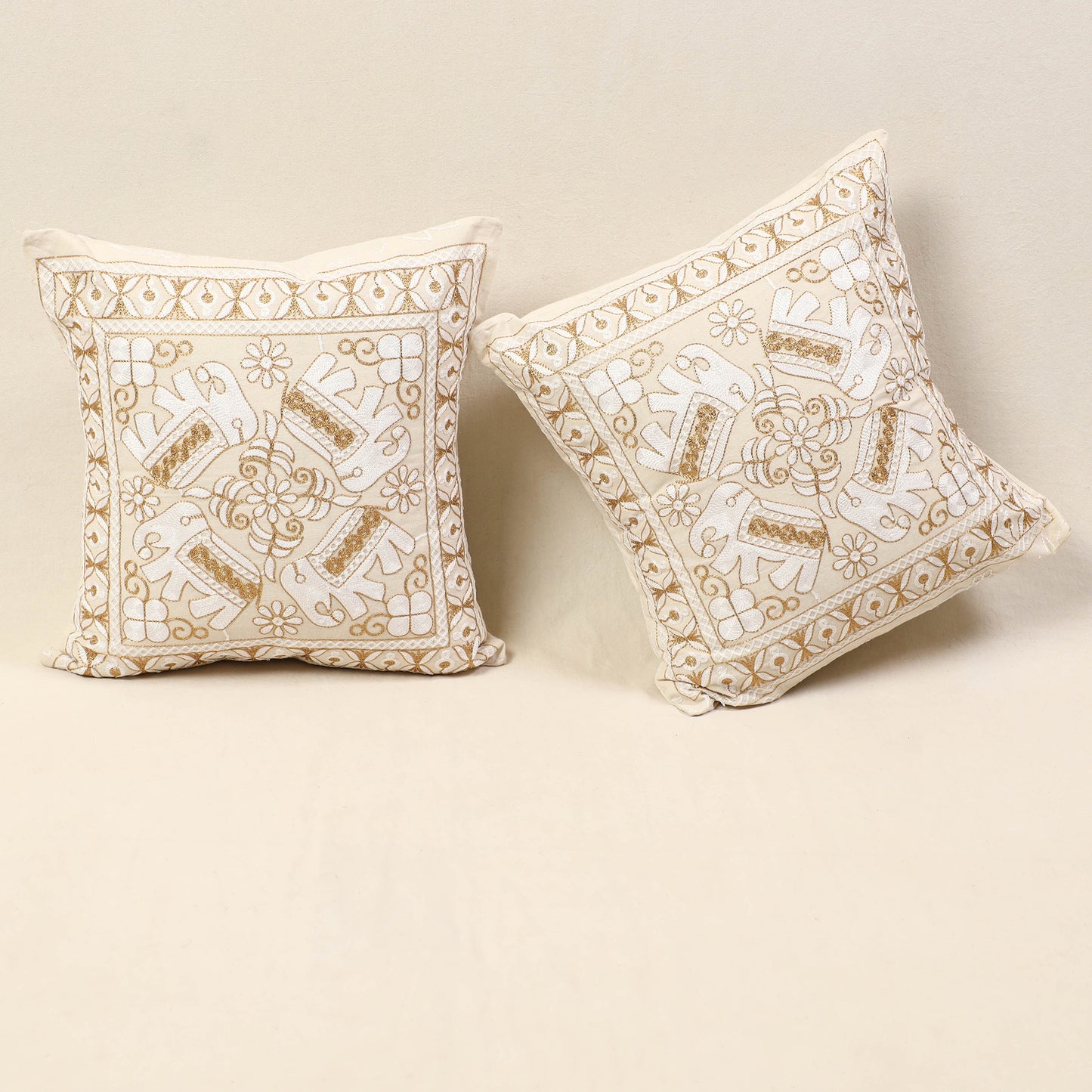Beige - kutch aari hand embroidery cushion cover (set of 5)