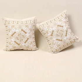 Beige - kutch aari hand embroidery cushion cover (set of 5)