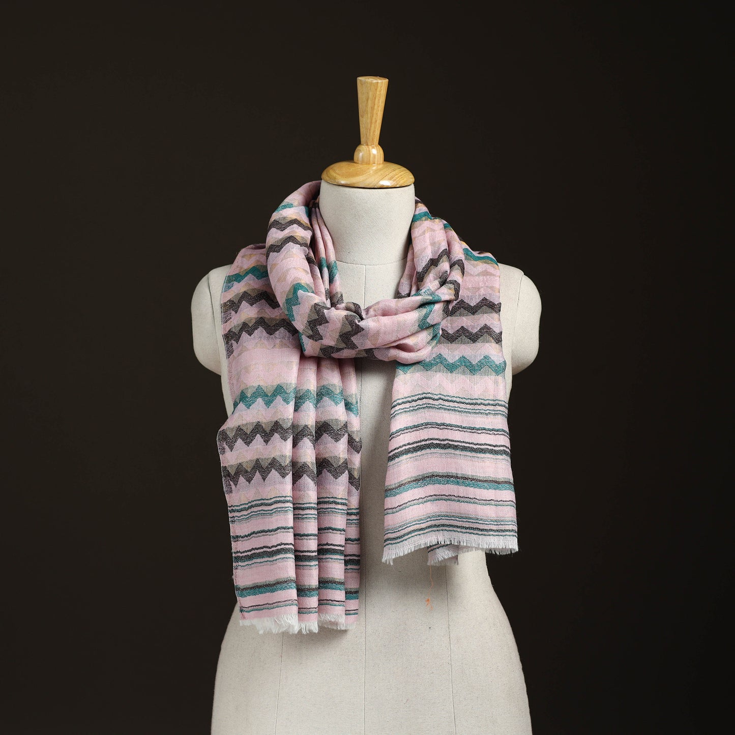 Zig Zag Zari Weave Fine Wool Stole for Women 96