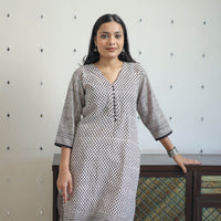 Grey - Block Print Cotton Straight Bagh Kurta 15