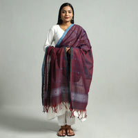 Maroon - Godavari Jamdani Buti Handloom Handspun Cotton Dupatta with Tassels 08