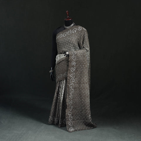 Grey - Kutch Bandhani Tie-Dye Cotton Saree 16