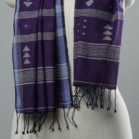 Purple - Burdwan Jamdani Cotton Handloom Stole with Tassels 19