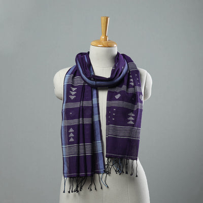 Purple - Burdwan Jamdani Cotton Handloom Stole with Tassels 19