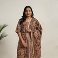Brown - printed cotton kalamkari kurta set 14 - handcrafted