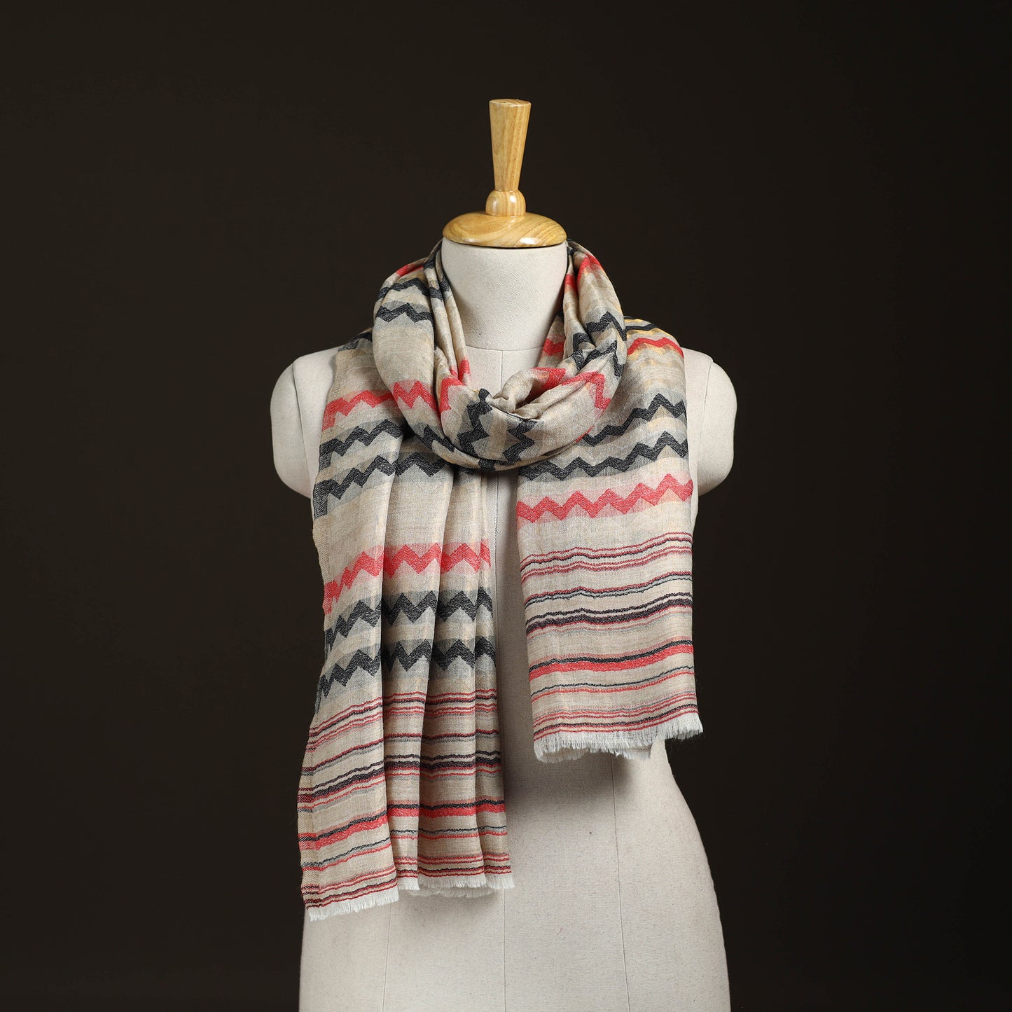 Zig Zag Zari Weave Fine Wool Stole for Women 97