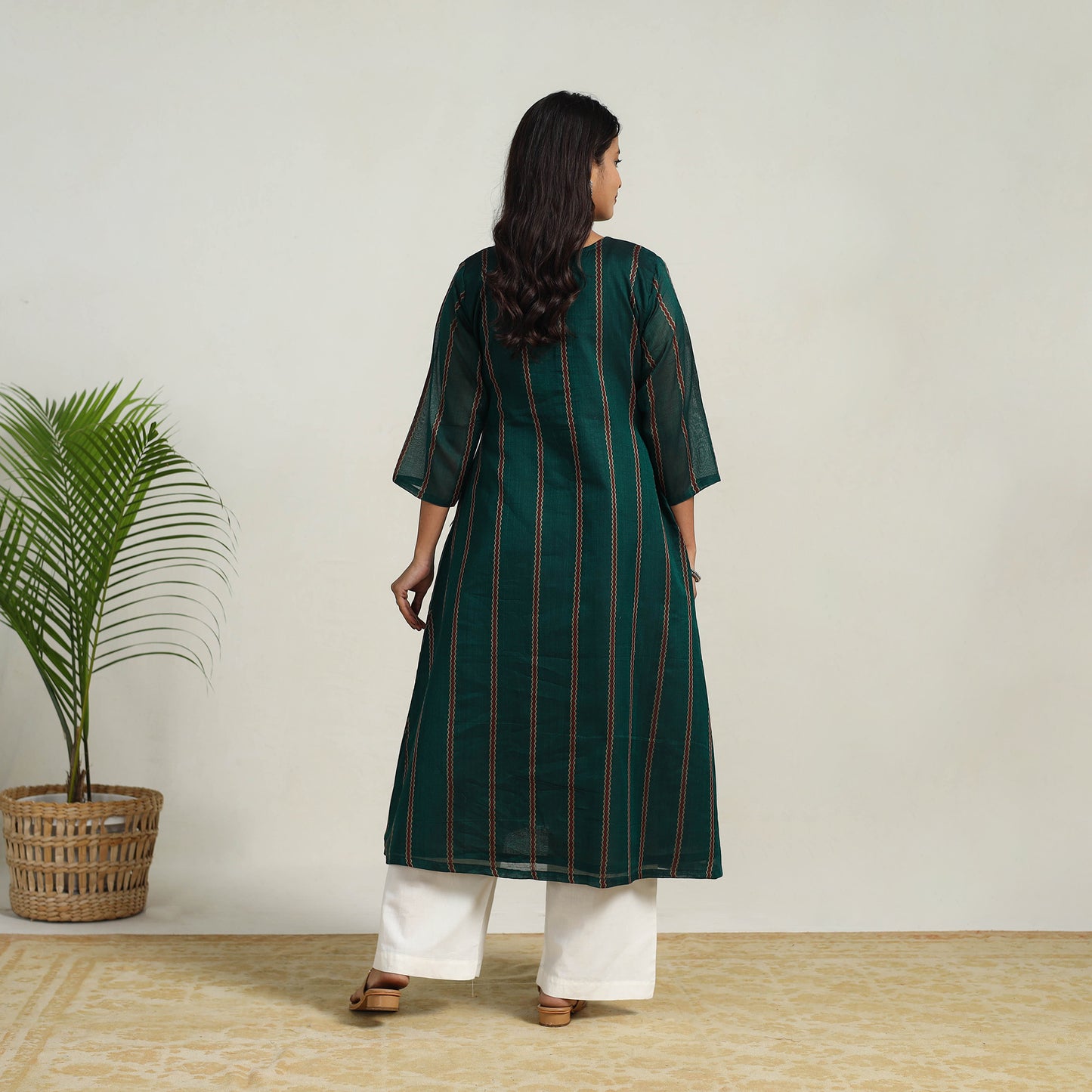 Green - Mercerised Cotton A-Line Dharwad Kurta 08