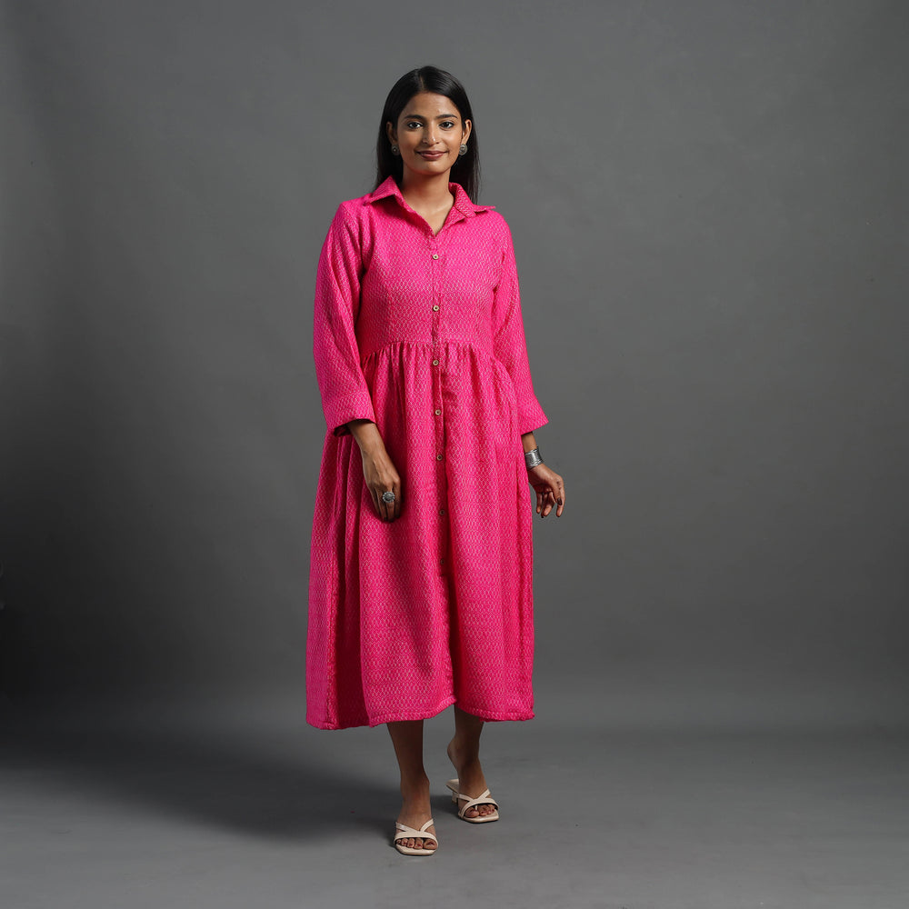 Inayat Hot Pink Plain Button Down Woollen Dress 10