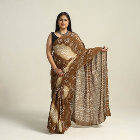 Brown - kutch bandhani tie-dye cotton saree with blouse