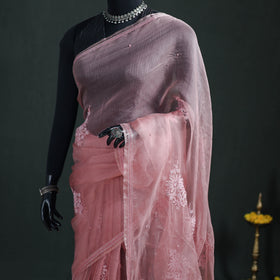 Lucknowi Chikankari Heavy Bead Work Pure Organza Silk Saree 06
