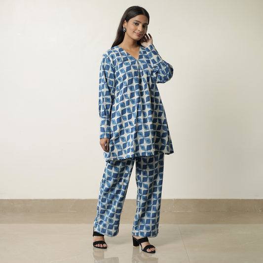 Indigo Hand Block Printed Cotton Co-Ord Set 10 by ITOKRI CASUALS