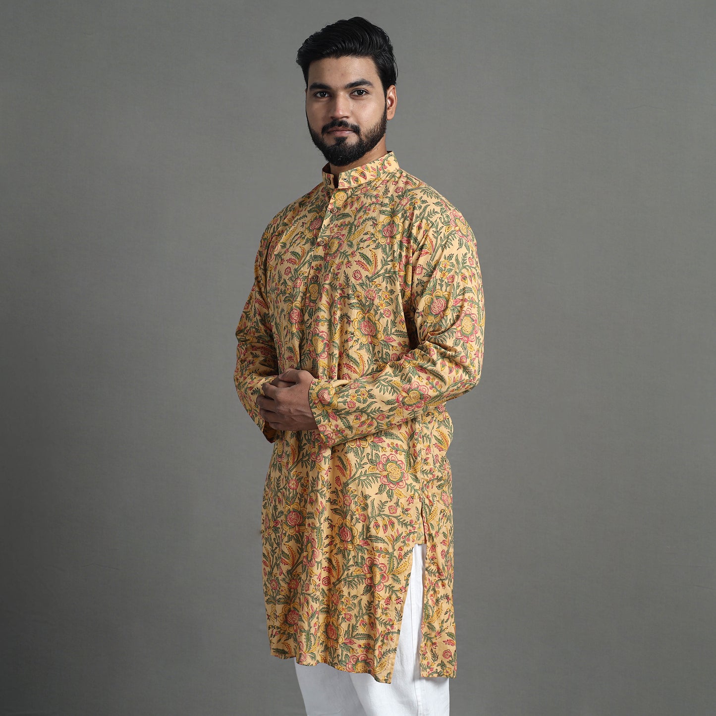 Block Print Cotton Sanganeri Kurta for Men (Long) 17