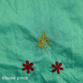 Green - Bengal Nakshi Kantha Hand Embroidered Silk Saree 24