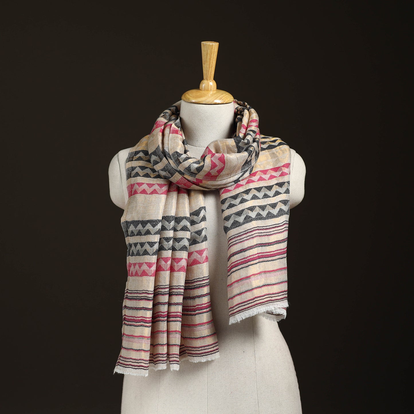 Zig Zag Zari Weave Fine Wool Stole for Women 98