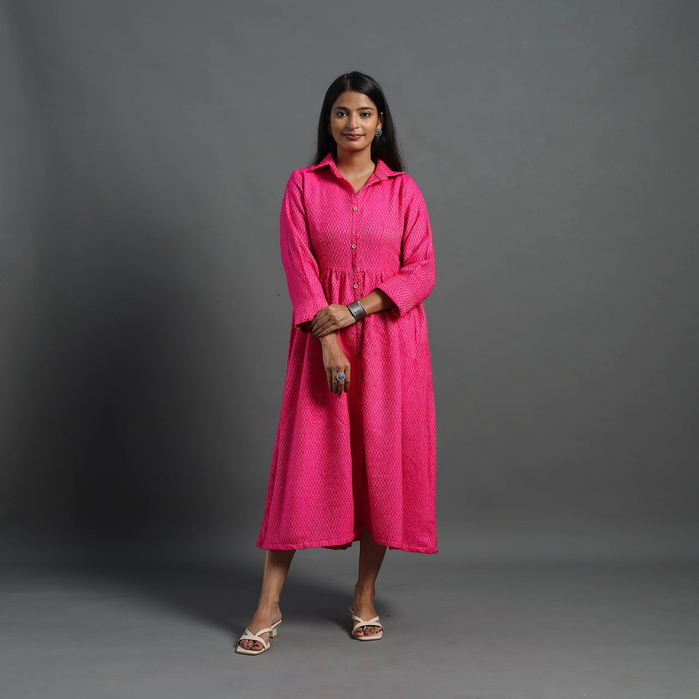 Inayat Hot Pink Plain Button Down Woollen Dress 10