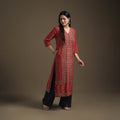 Hand Block Print Cotton Straight Long Ajrakh Kurta for Women 04