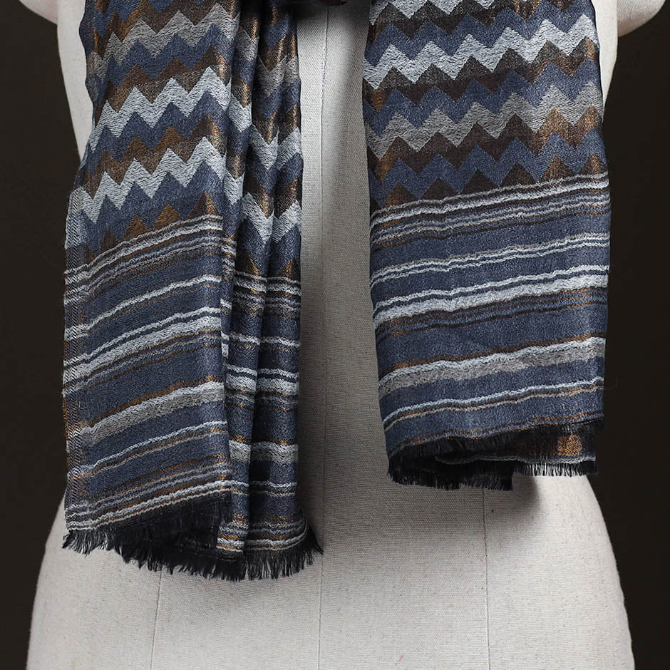 Zig Zag Zari Weave Fine Wool Stole for Women 99