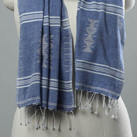 Blue - Burdwan Jamdani Cotton Handloom Stole with Tassels 17