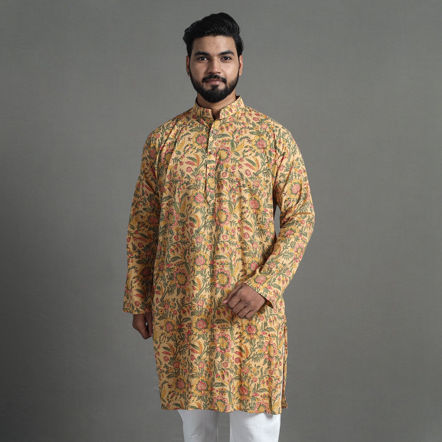 Block Print Cotton Sanganeri Kurta for Men (Long) 17