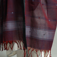 Maroon - Godavari Jamdani Buti Handloom Handspun Cotton Dupatta with Tassels 08