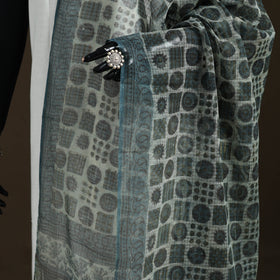 Grey - Gray - Ajrakh Vanaspati Hand Block Print Natural Dyed Kota Doria Cotton Dupatta 11